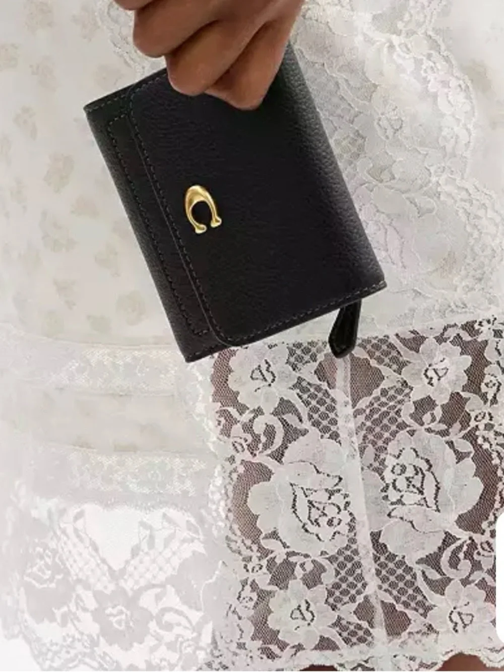 Coach Black Pebbled Leather Mini Wallet with Gold 'C' Accent